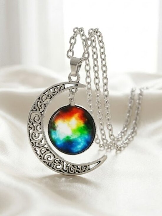 Elizabeth Besich Jewelry - Multi Color Crescent Moon Galaxy Necklace